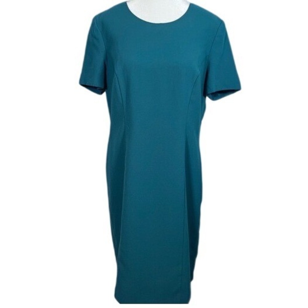 ❤️JG Hook Casual‎ Chic Preppy Teal Midi Lined Dress Size 14 Petite Pristine